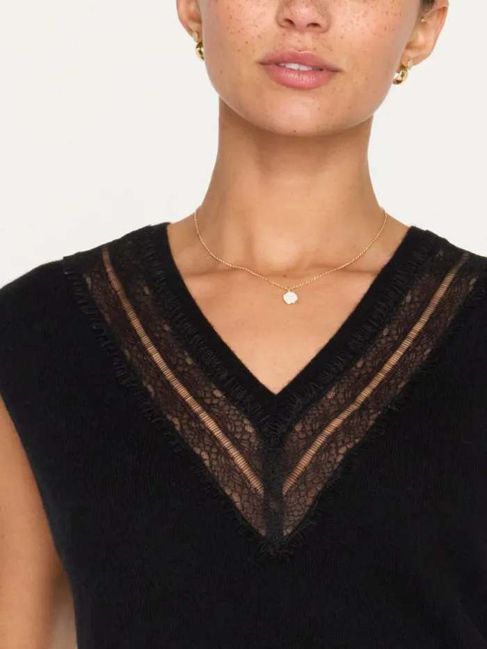 Shop Brochu Walker Sweaters The Isla Lace V Neck Vest Black Onyx With Black Lace