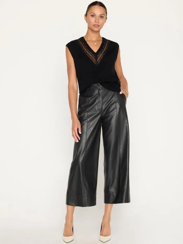 Shop Brochu Walker Sweaters The Isla Lace V Neck Vest Black Onyx With Black Lace