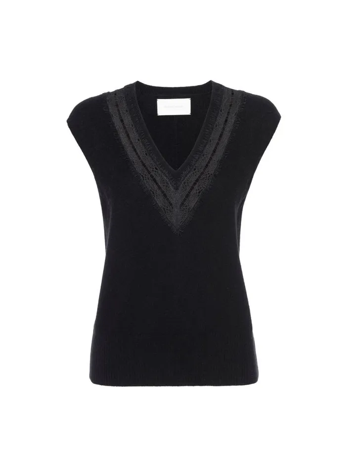 Shop Brochu Walker Sweaters The Isla Lace V Neck Vest Black Onyx With Black Lace
