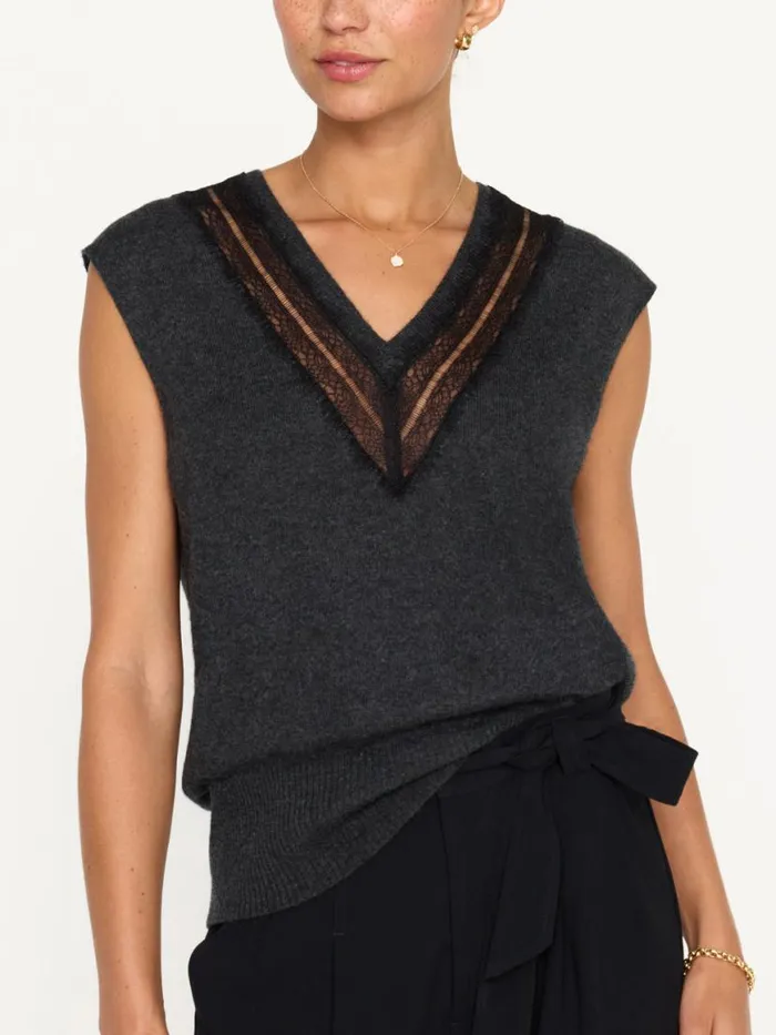 Shop Brochu Walker Sweaters The Isla Lace V Neck Vest Graphite Combo