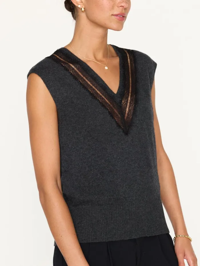 Shop Brochu Walker Sweaters The Isla Lace V Neck Vest Graphite Combo