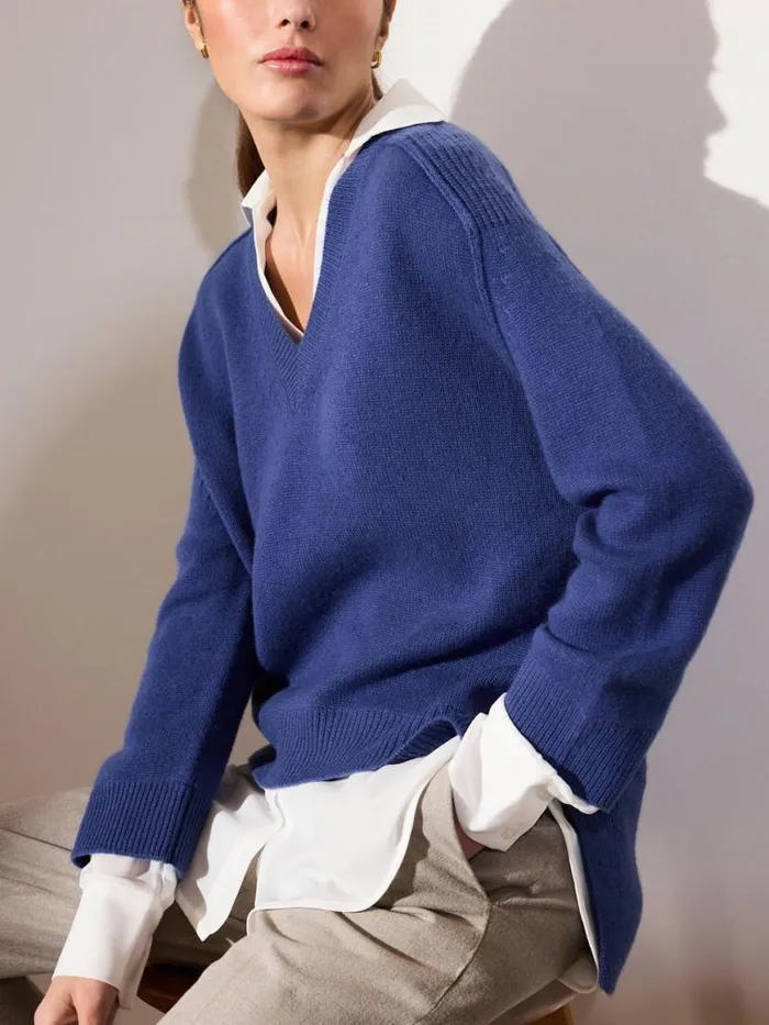 Shop Brochu Walker Sweaters The Looker Layered VNeck Sail Blue With White Underlayer