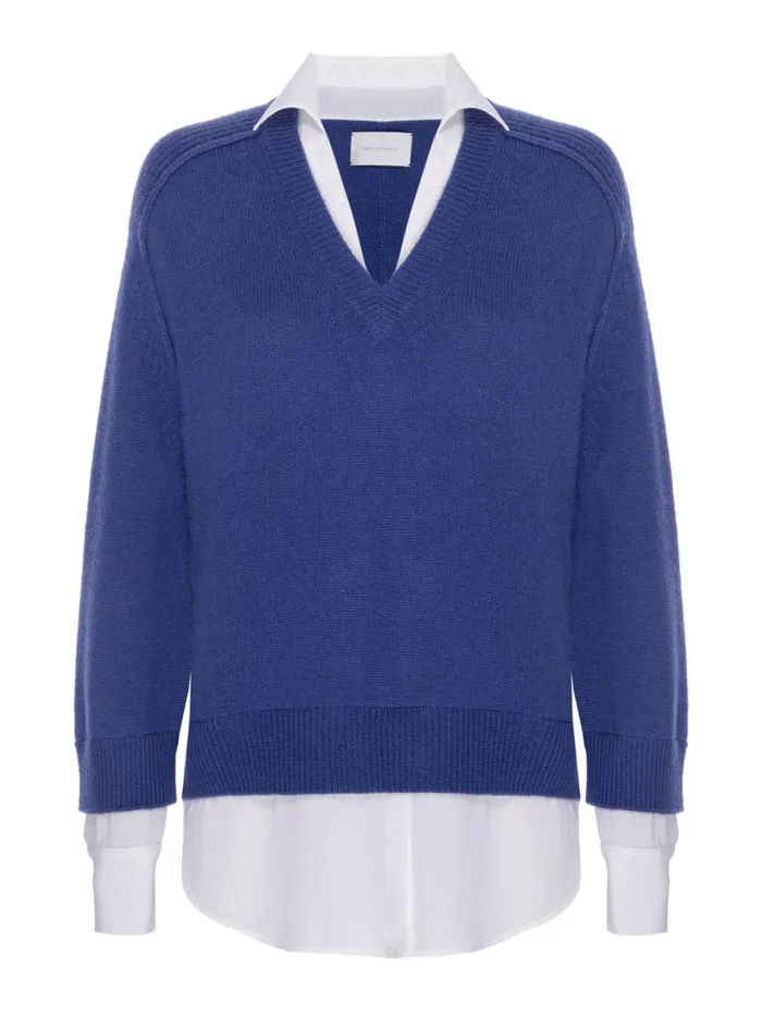 Shop Brochu Walker Sweaters The Looker Layered VNeck Sail Blue With White Underlayer