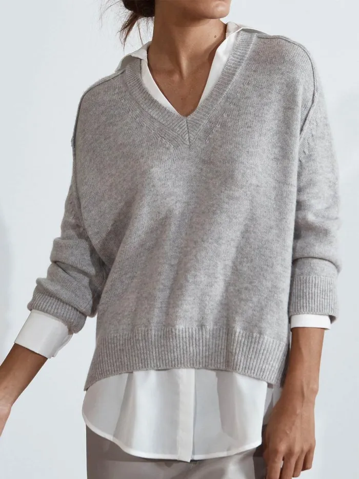 Shop Brochu Walker Sweaters The Looker Layered VNeck Vail Grey Melange With White Underlayer Shop Brochu Walker Sweaters The Looker Layered VNeck Vail Grey Melange With White Underlayer