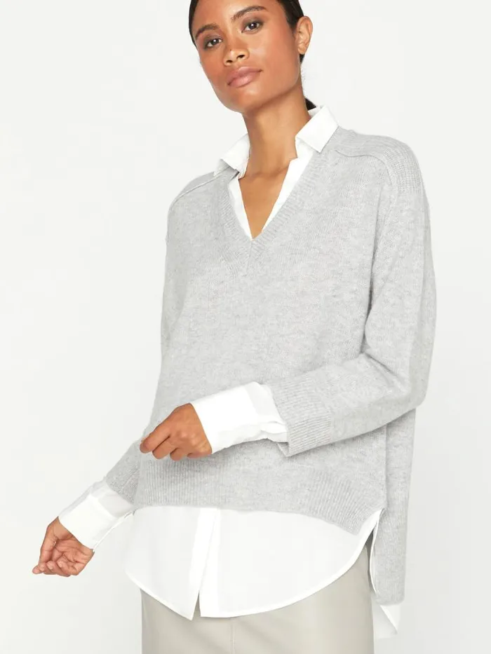 Shop Brochu Walker Sweaters The Looker Layered VNeck Vail Grey Melange With White Underlayer