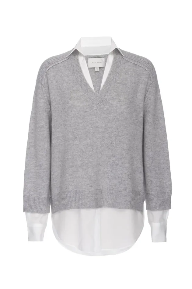 Shop Brochu Walker Sweaters The Looker Layered VNeck Vail Grey Melange With White Underlayer
