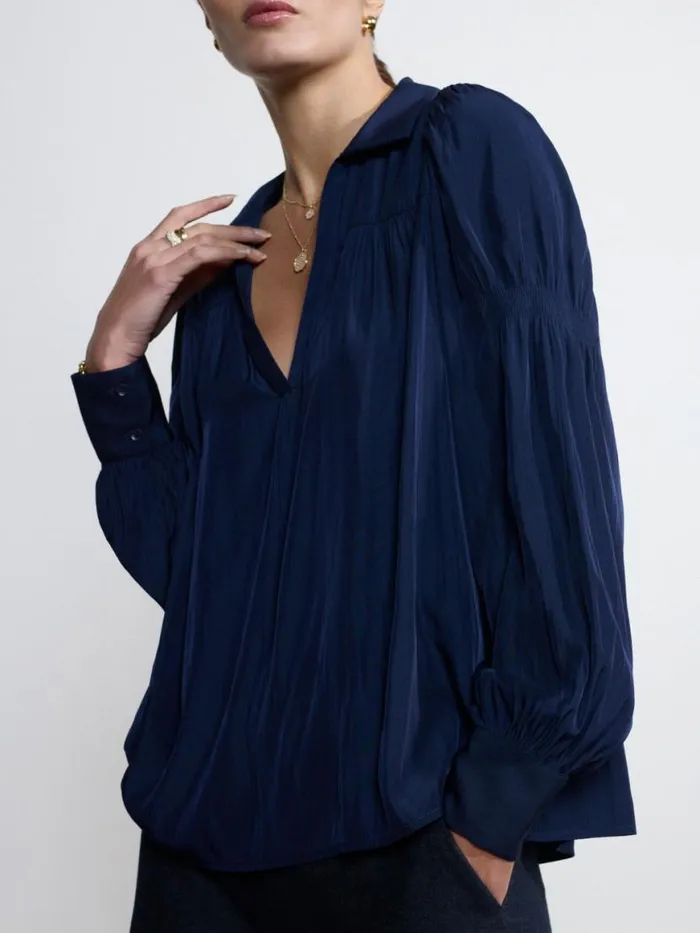 Shop Brochu Walker Tops The Anson Blouse Navy