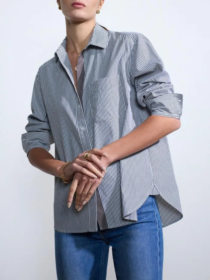 Shop Brochu Walker Tops The Everyday Shirt Grey Stripe