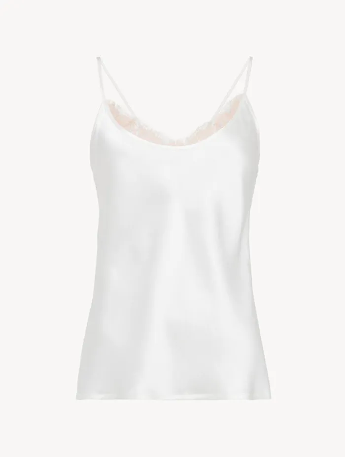 Silk Camisole Top With Leavers Lace In White Sleepwear La Perla Camisoles