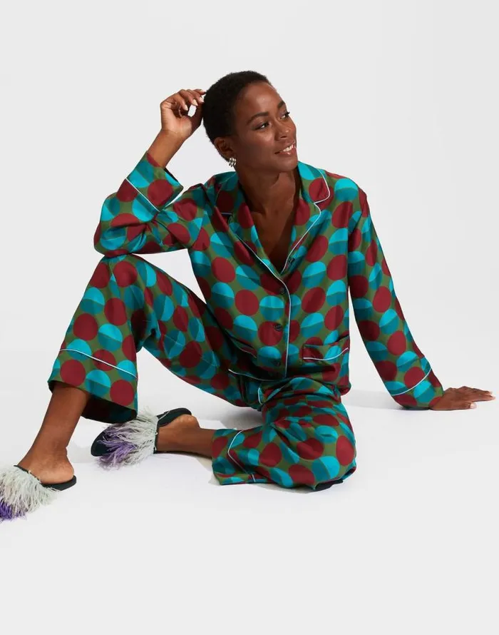 Silk Pajama Sfere Grandi Verde Women La Double J Loungewear
