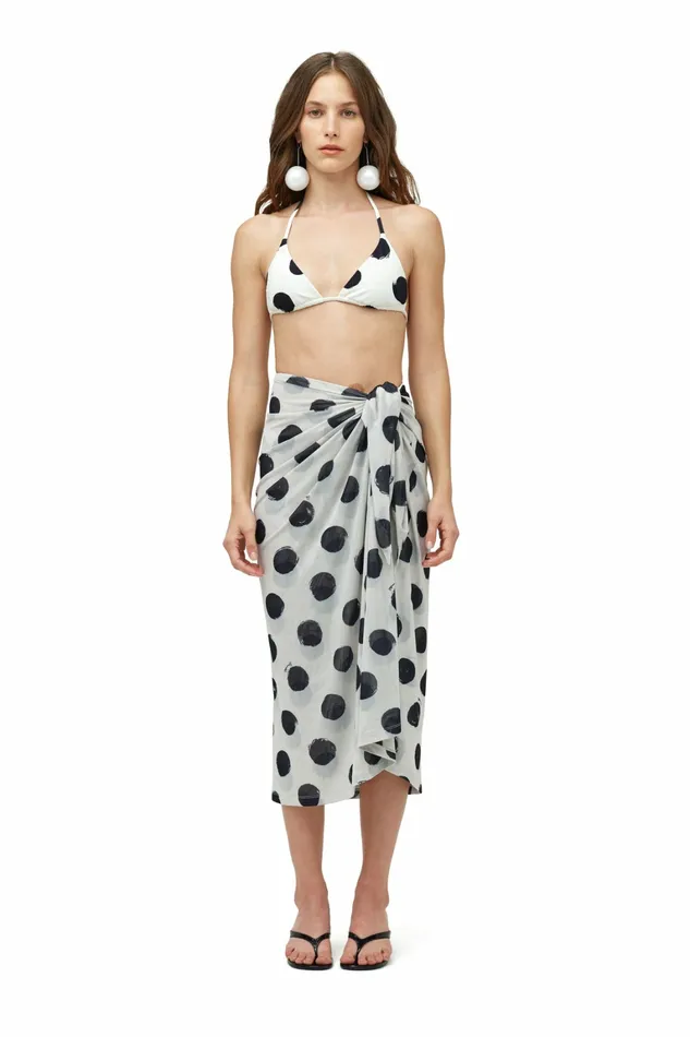 Simon Miller Bottoms Women Mesh Balboa Skirt Macadamia Black Dot Print