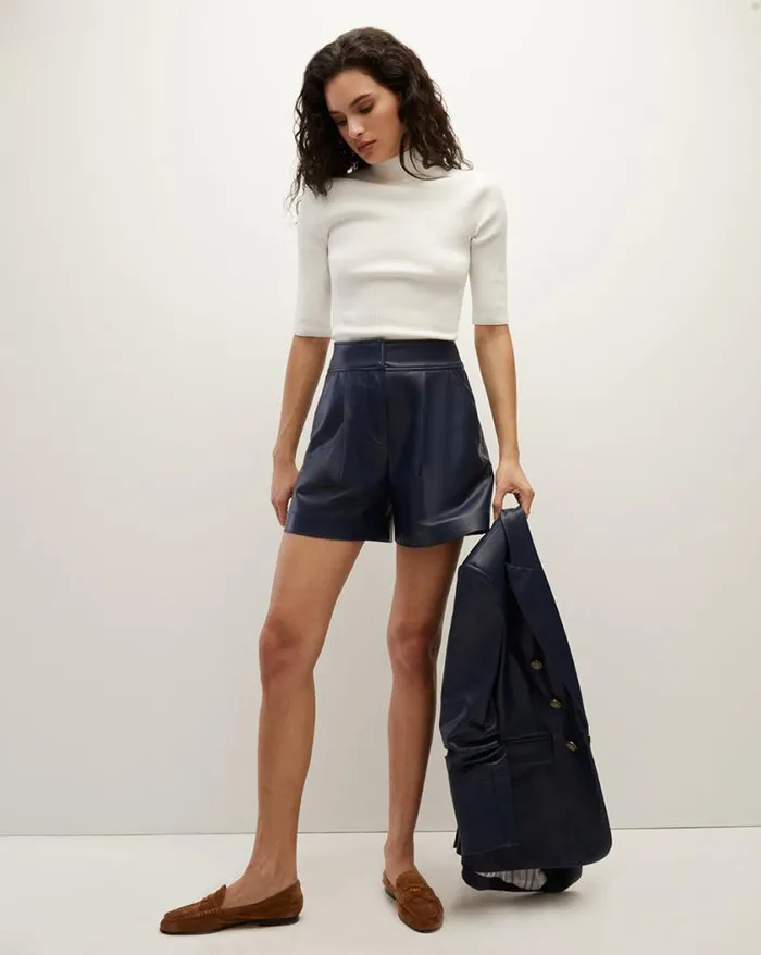Skirts and Shorts Shop Veronica Beard Haina Vegan Leather Short Dark Slate