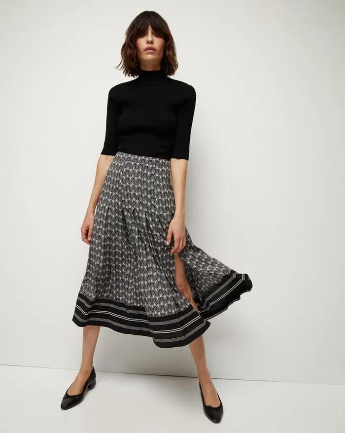 Skirts and Shorts Shop Veronica Beard Norris VLogo Skirt Blackoffwhite