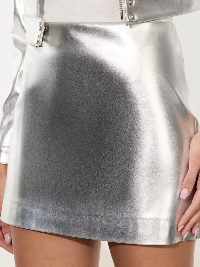 Skirts Women Alice Olivia ELANA VEGAN LEATHER MINI SKIRT Silver