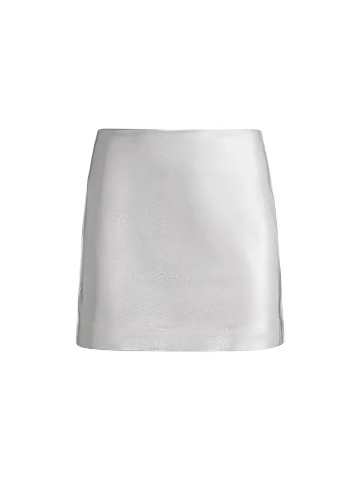 Skirts Women Alice Olivia ELANA VEGAN LEATHER MINI SKIRT Silver