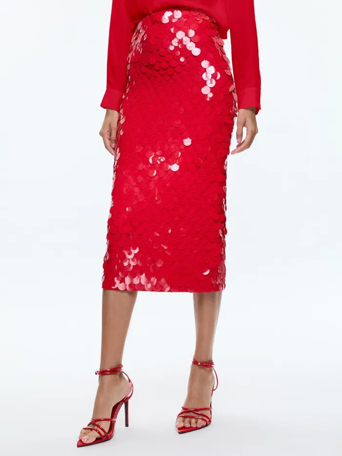 Skirts Women Alice Olivia FIFI EMBELLISHED MIDI SKIRT Bright Ruby