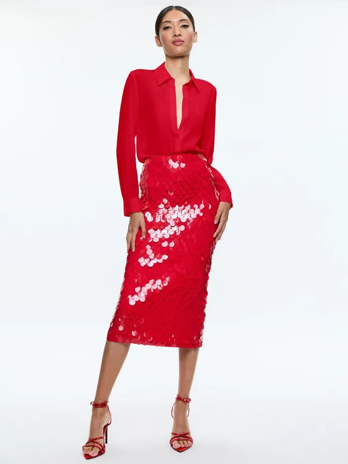 Skirts Women Alice Olivia FIFI EMBELLISHED MIDI SKIRT Bright Ruby
