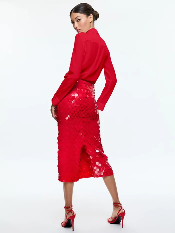 Skirts Women Alice Olivia FIFI EMBELLISHED MIDI SKIRT Bright Ruby