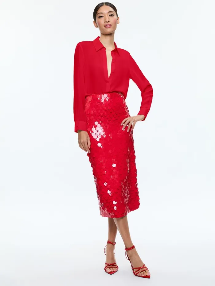 Skirts Women Alice Olivia FIFI EMBELLISHED MIDI SKIRT Bright Ruby