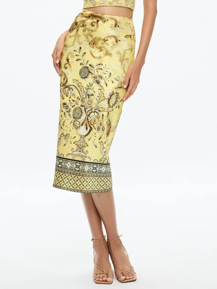 Skirts Women Alice Olivia MAEVE MIDI SLIP SKIRT WITH SLIT Lisboa Lemon Meringue
