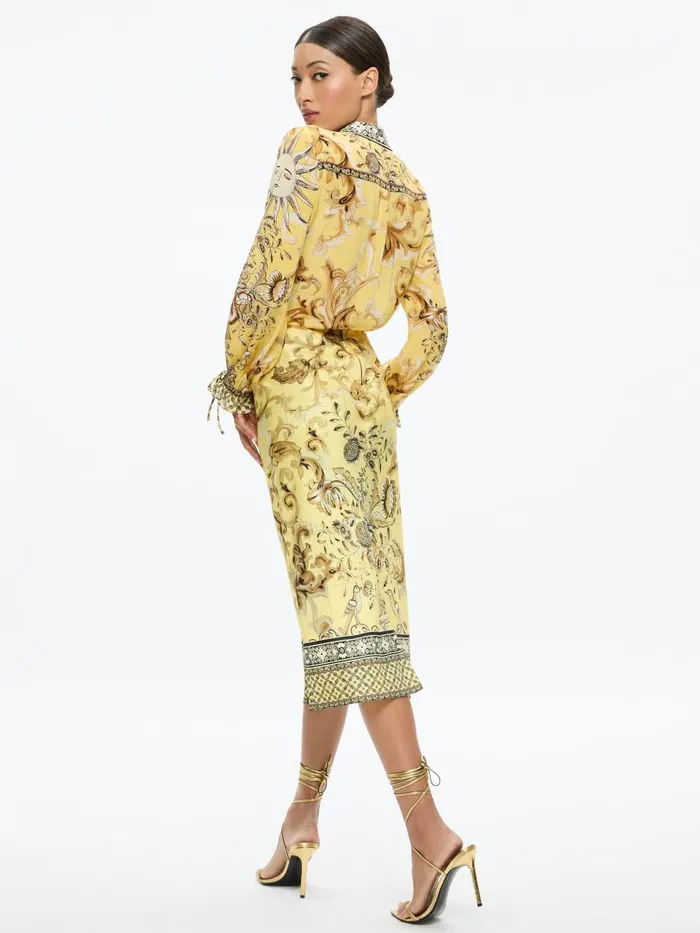 Skirts Women Alice Olivia MAEVE MIDI SLIP SKIRT WITH SLIT Lisboa Lemon Meringue