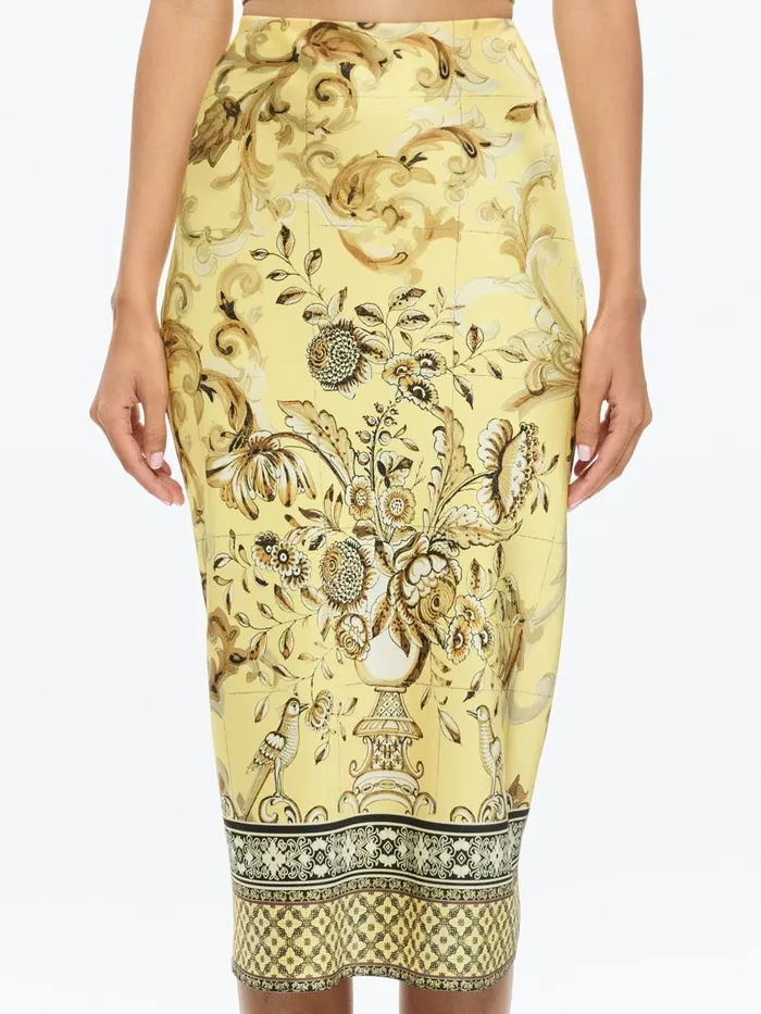 Skirts Women Alice Olivia MAEVE MIDI SLIP SKIRT WITH SLIT Lisboa Lemon Meringue