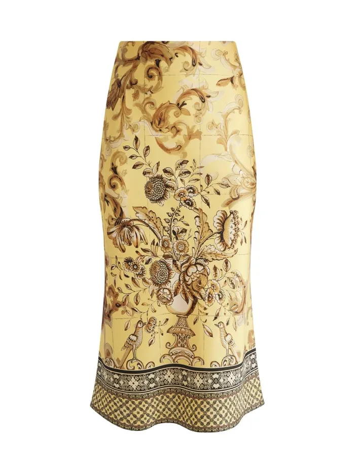 Skirts Women Alice Olivia MAEVE MIDI SLIP SKIRT WITH SLIT Lisboa Lemon Meringue