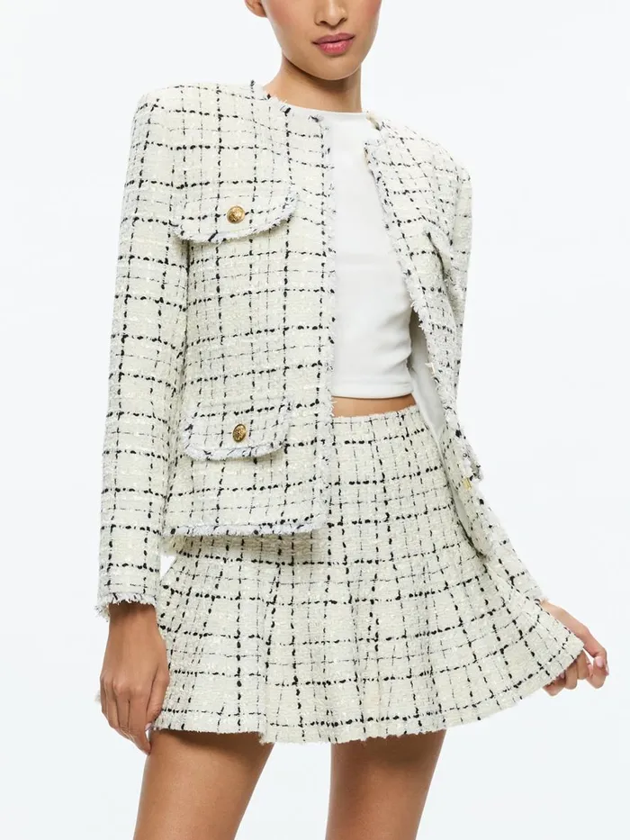 Skirts Women Alice Olivia ZONA HIGH RISE GODET MINI SKIRT Off Whiteblack