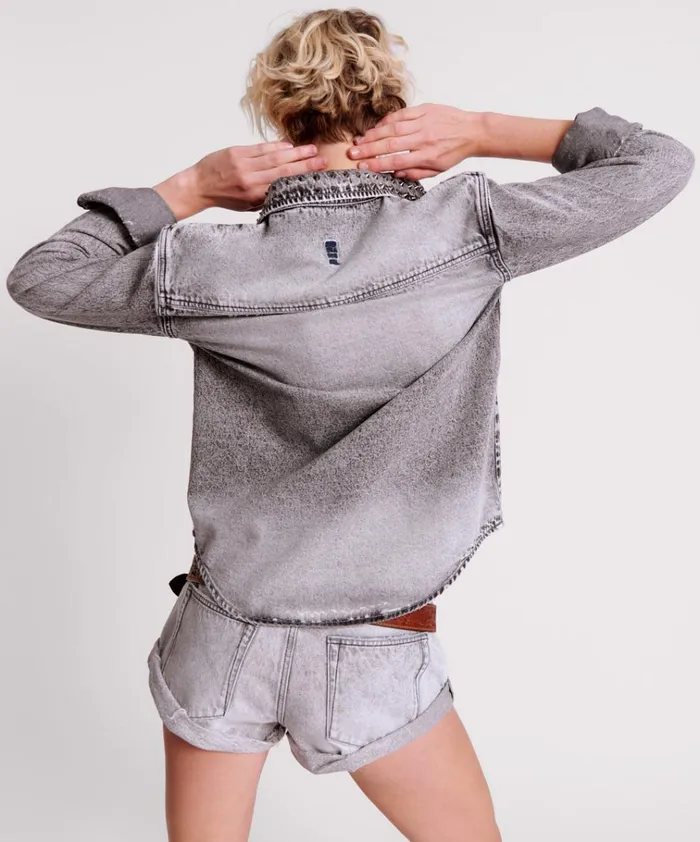 SLATE ACID STUDDED DENIM SHIRT Women One Teaspoon Denim Shirts SLATE ACID STUDDED DENIM SHIRT Women One Teaspoon Denim Shirts