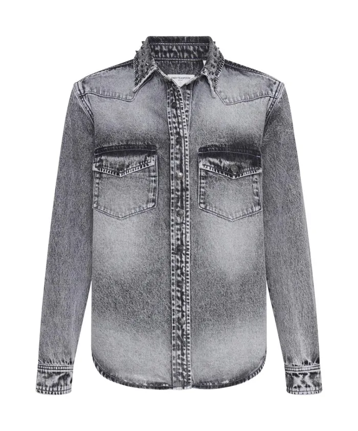 SLATE ACID STUDDED DENIM SHIRT Women One Teaspoon Denim Shirts SLATE ACID STUDDED DENIM SHIRT Women One Teaspoon Denim Shirts