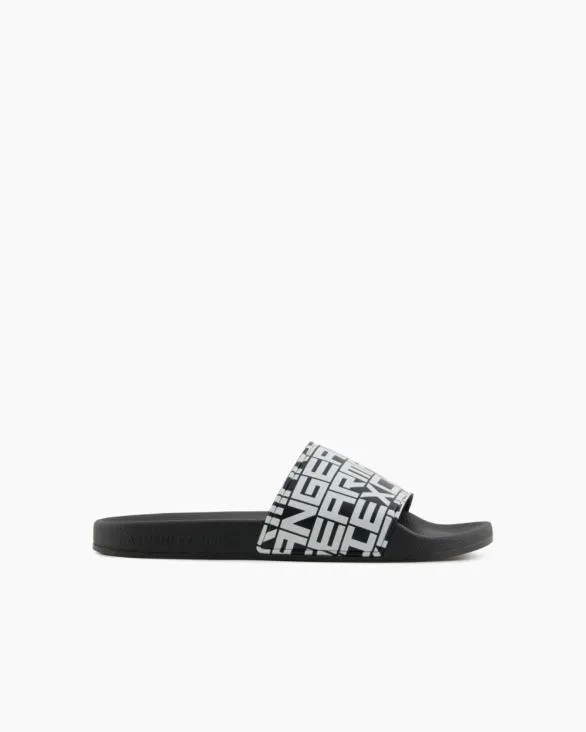 Slippers With Logo Band Black Men Armani Sandals