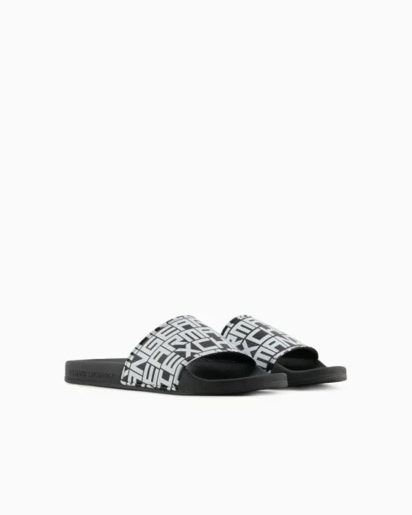 Slippers With Logo Band Black Men Armani Sandals Slippers With Logo Band Black Men Armani Sandals