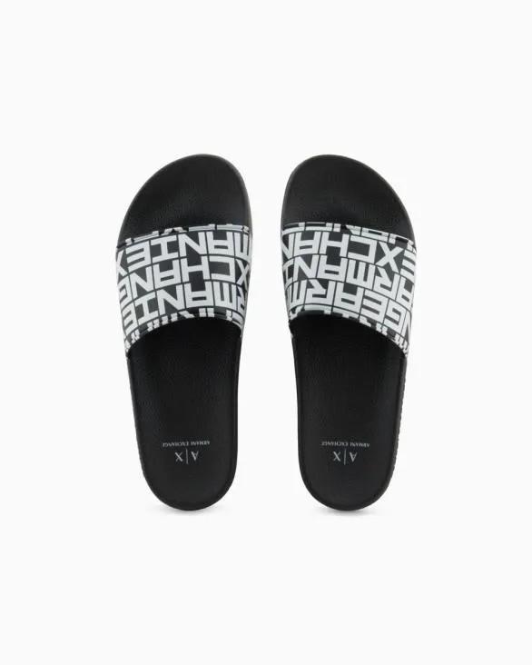 Slippers With Logo Band Black Men Armani Sandals Slippers With Logo Band Black Men Armani Sandals