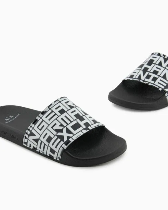Slippers With Logo Band Black Men Armani Sandals Slippers With Logo Band Black Men Armani Sandals