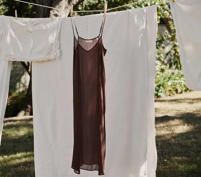 Slips Women DEN Long Deep VNeck Slip Umber
