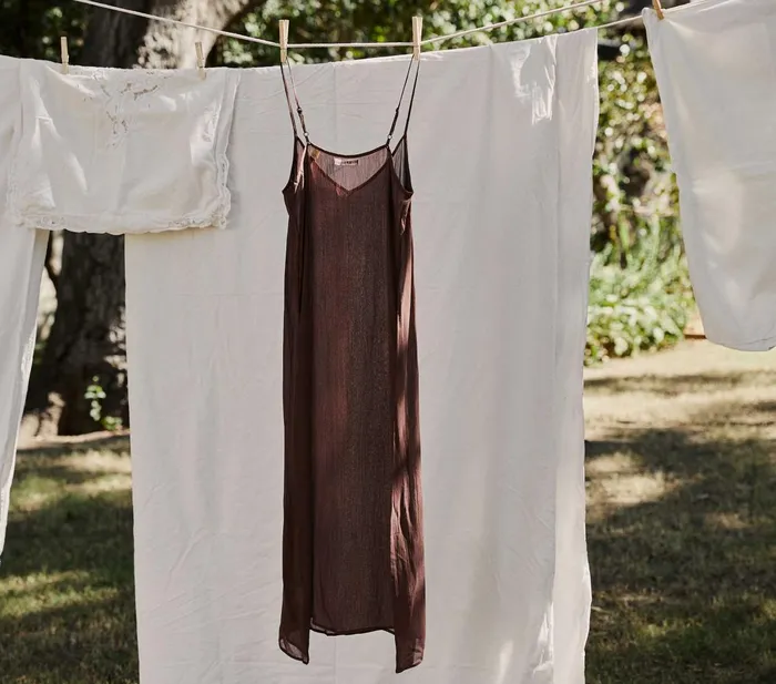 Slips Women DEN Long Deep VNeck Slip Umber Slips Women DEN Long Deep VNeck Slip Umber