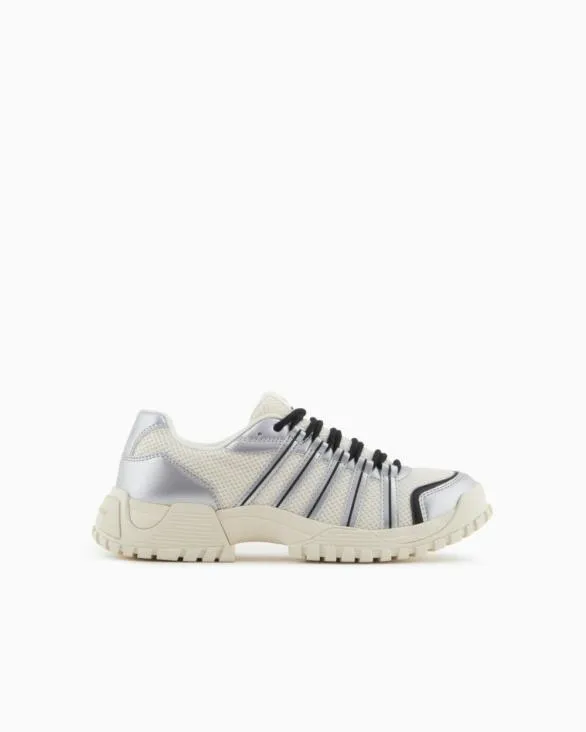 Sneakers With Metallic Inserts Silver Men Armani Sneakers