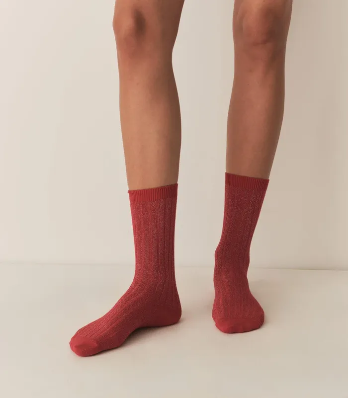 Socks and Tights Women DEN COLLGIEN Glitter Crew Sock Rouge Carmin