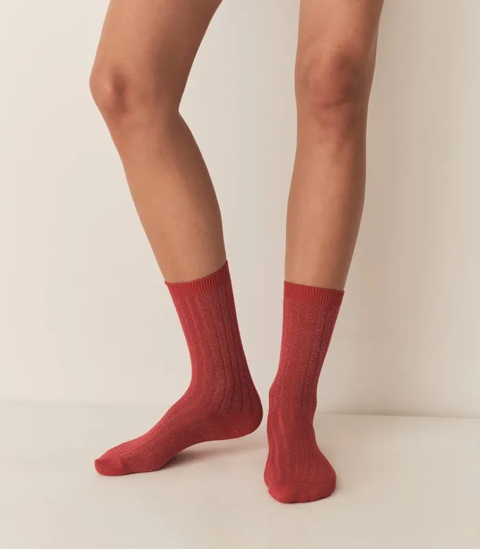 Socks and Tights Women DEN COLLGIEN Glitter Crew Sock Rouge Carmin Socks and Tights Women DEN COLLGIEN Glitter Crew Sock Rouge Carmin