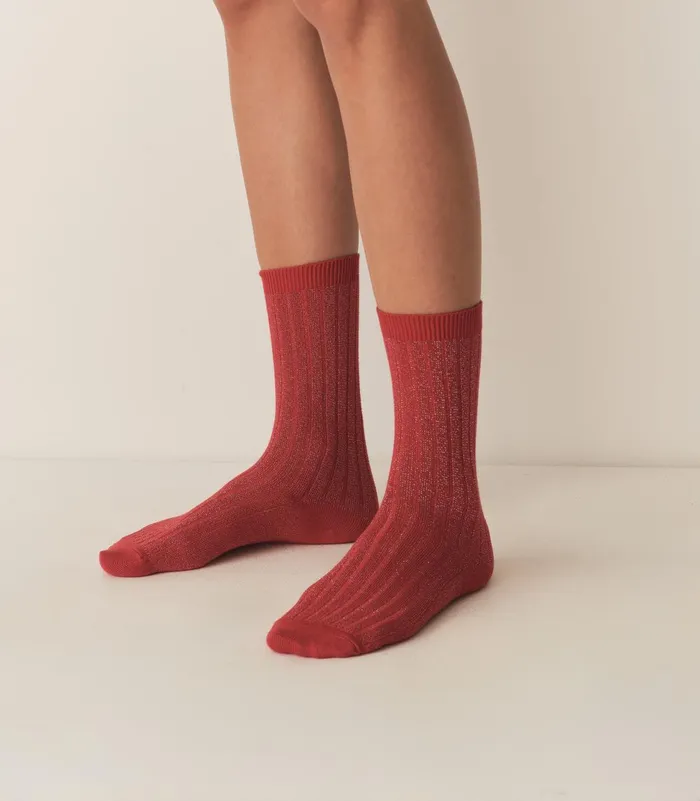 Socks and Tights Women DEN COLLGIEN Glitter Crew Sock Rouge Carmin Socks and Tights Women DEN COLLGIEN Glitter Crew Sock Rouge Carmin