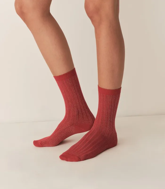 Socks and Tights Women DEN COLLGIEN Glitter Crew Sock Rouge Carmin Socks and Tights Women DEN COLLGIEN Glitter Crew Sock Rouge Carmin