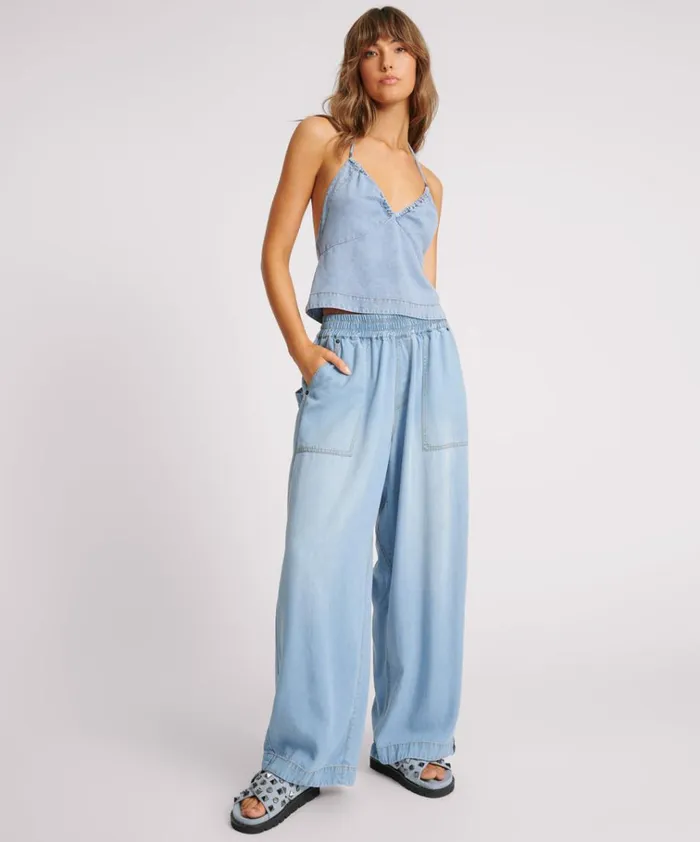 SOFT BLUE TENCEL PARACHUTE PANTS Women One Teaspoon Bottoms