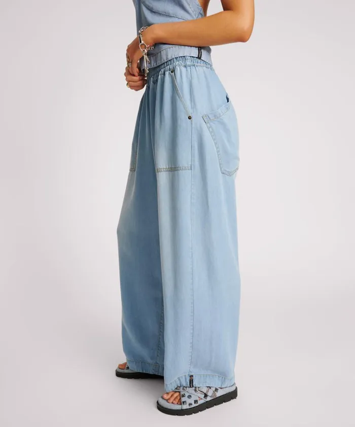 SOFT BLUE TENCEL PARACHUTE PANTS Women One Teaspoon Bottoms SOFT BLUE TENCEL PARACHUTE PANTS Women One Teaspoon Bottoms