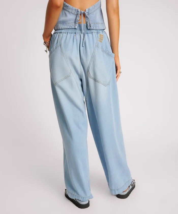 SOFT BLUE TENCEL PARACHUTE PANTS Women One Teaspoon Bottoms SOFT BLUE TENCEL PARACHUTE PANTS Women One Teaspoon Bottoms