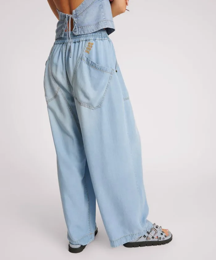 SOFT BLUE TENCEL PARACHUTE PANTS Women One Teaspoon Bottoms SOFT BLUE TENCEL PARACHUTE PANTS Women One Teaspoon Bottoms