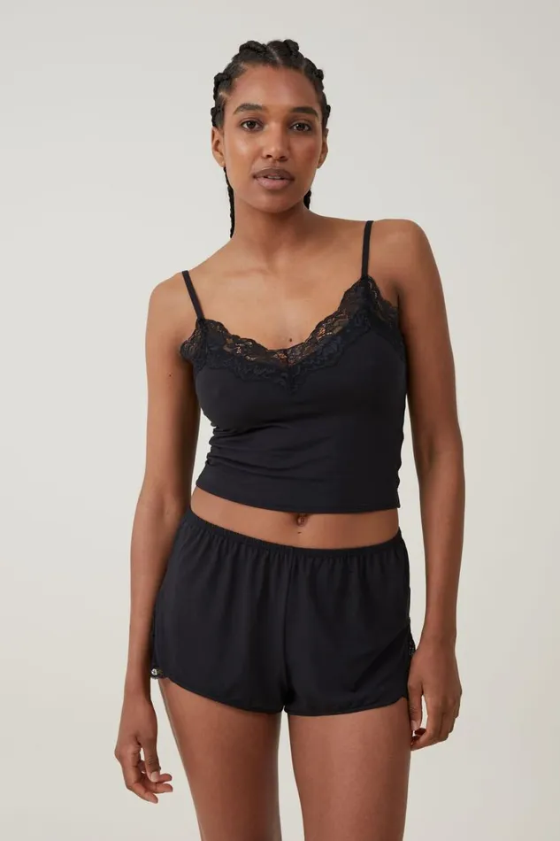 Soft Lounge Lace Trim Cami Black Women Cotton On Tops