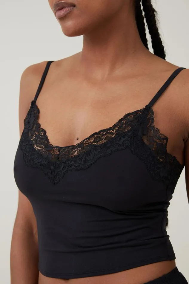 Soft Lounge Lace Trim Cami Black Women Cotton On Tops