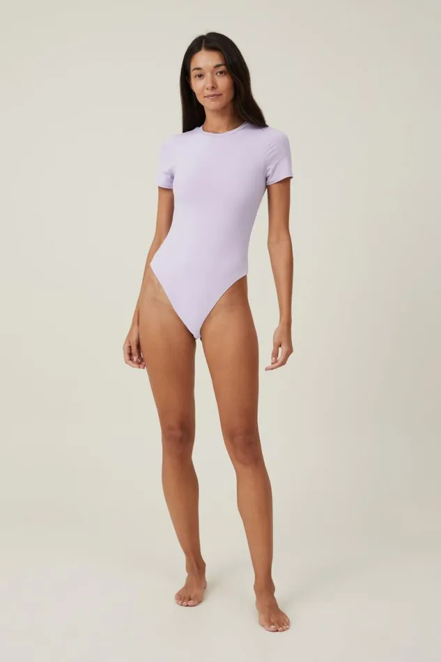 Soft Lounge Short Sleeve Bodysuit Purple Rose Women Cotton On Tops