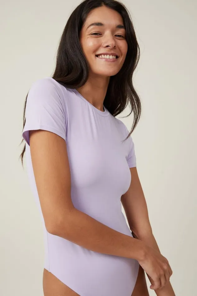 Soft Lounge Short Sleeve Bodysuit Purple Rose Women Cotton On Tops