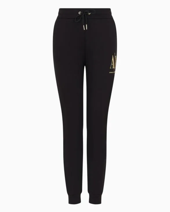 Soft Yarn Jogger Pants With Logo Black Women Armani Matching Sets